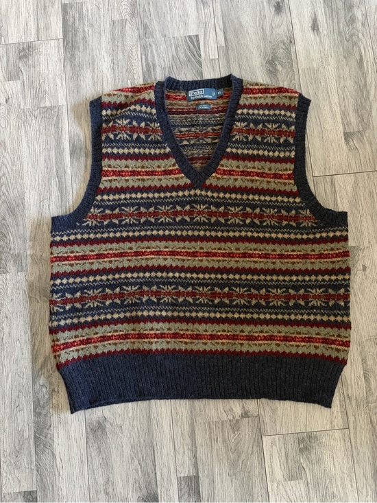 Polo Ralph Lauren Other - Polo by Ralph Lauren Navy Red Tan Fair Isle V-Neck Sweater Vest
